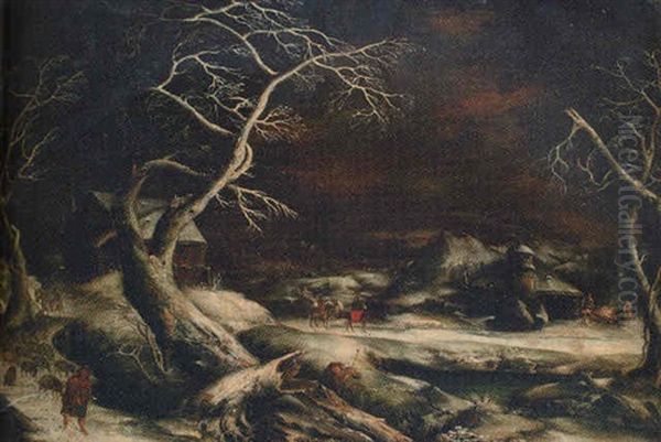 A Winter Landscape With The Flight Into Egypt Oil Painting by Martin van Valkenborch the Younger