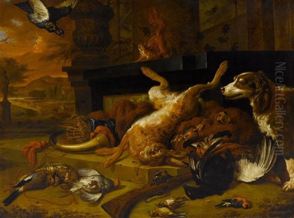 Hunting Still Life With Hare And Game Birds Oil Painting by Dirk Valkenburg