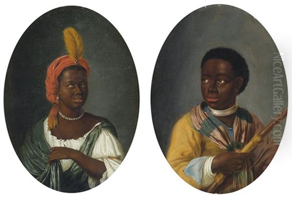 Portrait Of A Young African Woman And Portrait Of A Young African Man Holding A Bow (pair) Oil Painting by Dirk Valkenburg