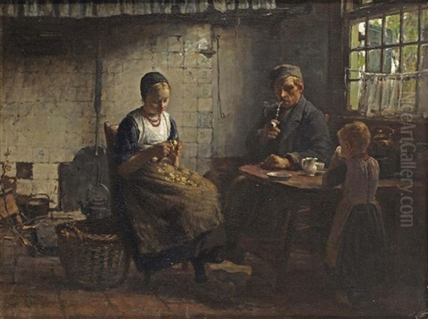 Peeling The Potatoes Oil Painting by Hendrik Valkenburg