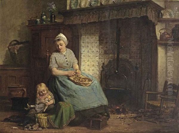 Peeling The Potatoes Oil Painting by Hendrik Valkenburg