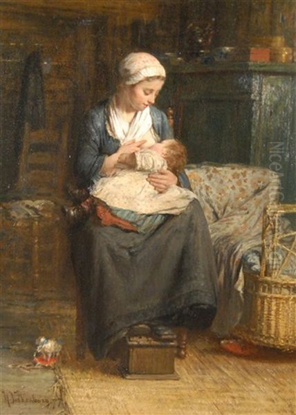 Nursing Mother Oil Painting by Hendrik Valkenburg