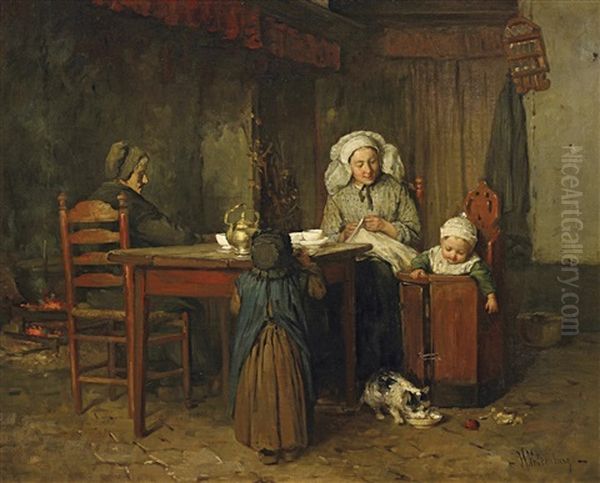 Interieur Mit Familie Oil Painting by Hendrik Valkenburg