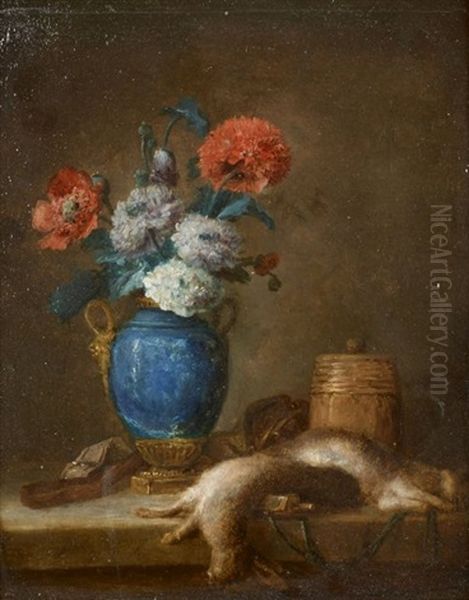 Lievre Et Bouquet De Pavots Sur Un Entablement Oil Painting by Anne Vallayer-Coster