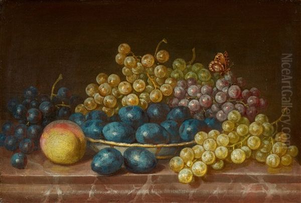 Still Life With Grapes, Plums And A Peach Oil Painting by Anne Vallayer-Coster