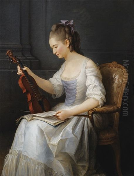 Portrait D'une Violoniste Oil Painting by Anne Vallayer-Coster