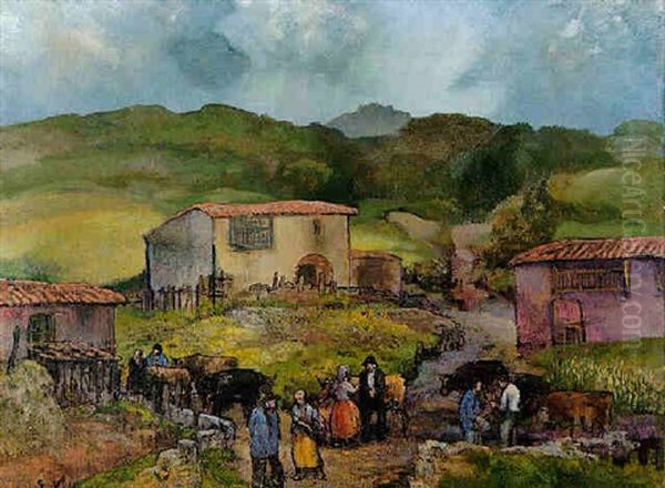 Feria Asturiana Oil Painting by Evaristo Valle