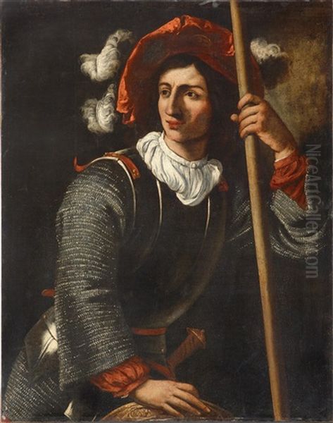 Oung Warrior With Lance And Shield Oil Painting by Pietro Della Valle