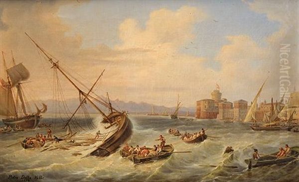 Entree Difficile Au Port De Livourne Oil Painting by Pietro Della Valle