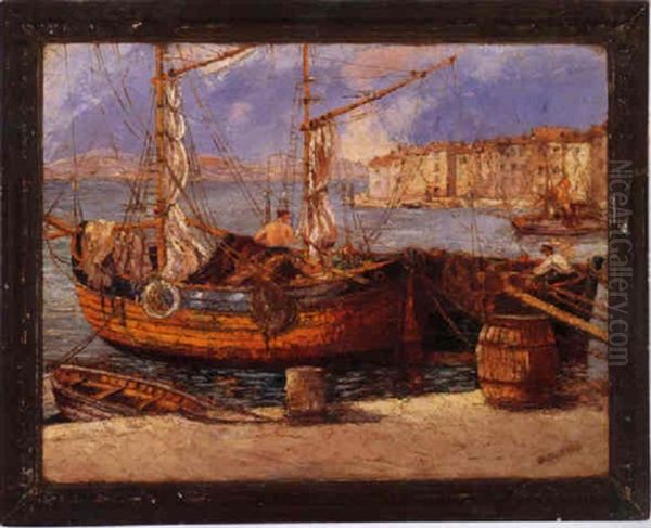 Fishing Boats In The Dock Oil Painting by Pietro Della Valle