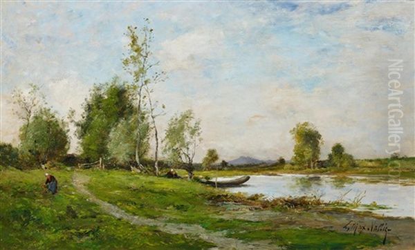 Flusslandschaft Bei Barbizon Oil Painting by Etienne Maxime Vallee