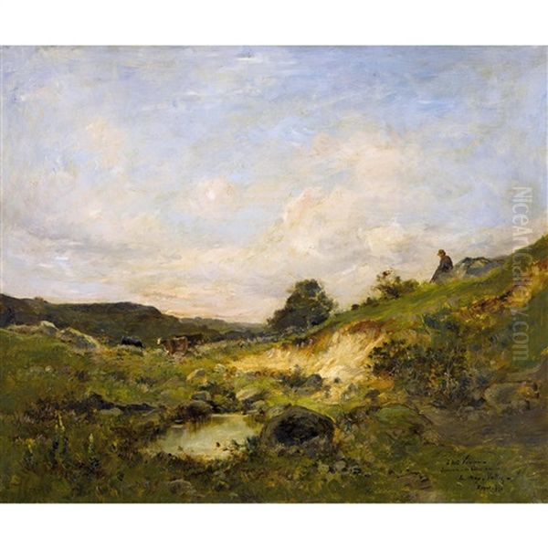 Landschaft Mit Einem Hirten In Der Auvergne Bei Royat Oil Painting by Etienne Maxime Vallee