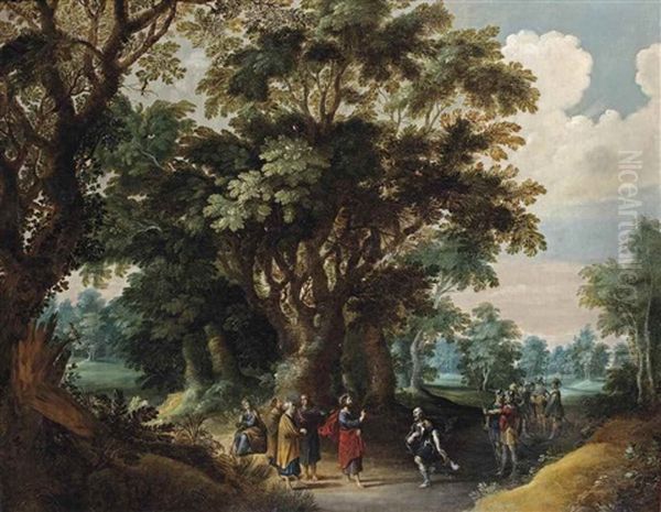 A Forest Landscape With Christ And The Centurion Oil Painting by Gerard de la Vallee