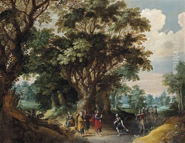 A Forest Landscape With Christ And The Centurion Oil Painting by Gerard de la Vallee