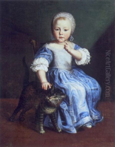 Portrait De Jeune Fille Avec Un Chat by Louis Vallee