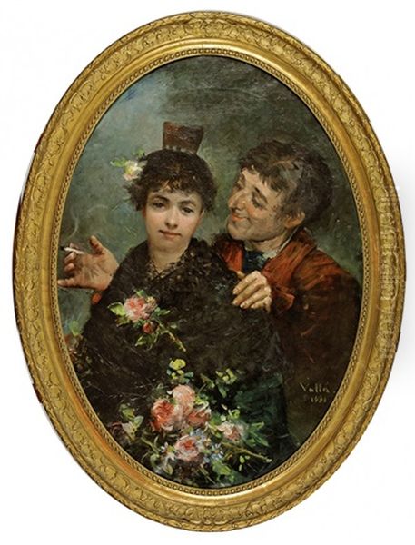 Couple Aux Fleurs Oil Painting by Lorenzo Valles