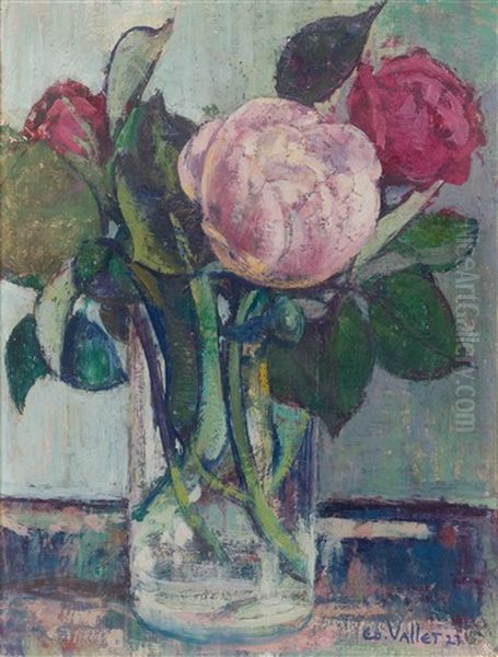 Roses Dans Un Verre Oil Painting by Edouard Vallet