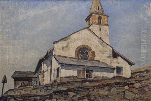 Eglise De Vercorin Oil Painting by Edouard (Eugene Francois) Vallet