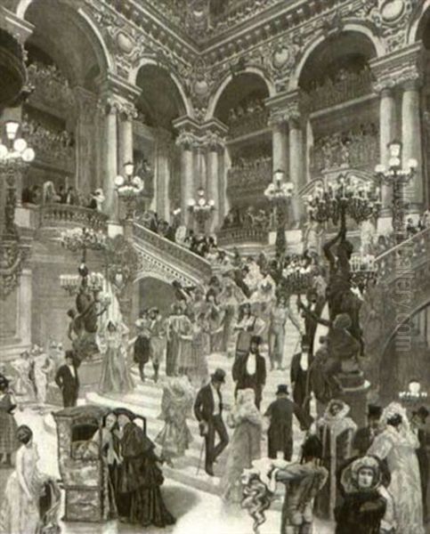 The Beaux Arts Ball At The Paris Opera, 1897                (a Pair, One: 68.6 X 83.8) Oil Painting by Emile (Jean Pierre E.) Vallet