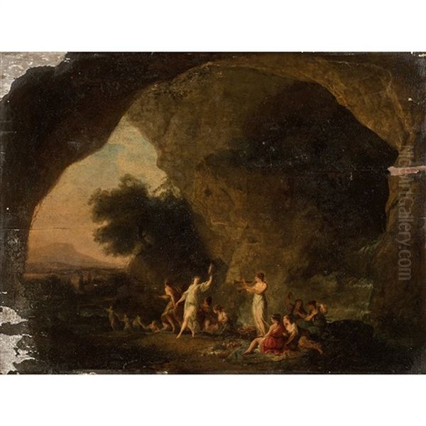 Nymphes Dans Une Grotte Oil Painting by Jacques Antoine Vallin