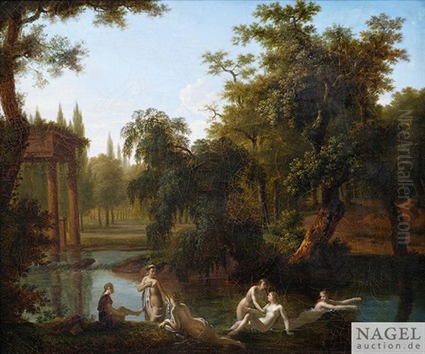 Badende Nymphen In Klassizistischer Landschaft Oil Painting by Jacques Antoine Vallin