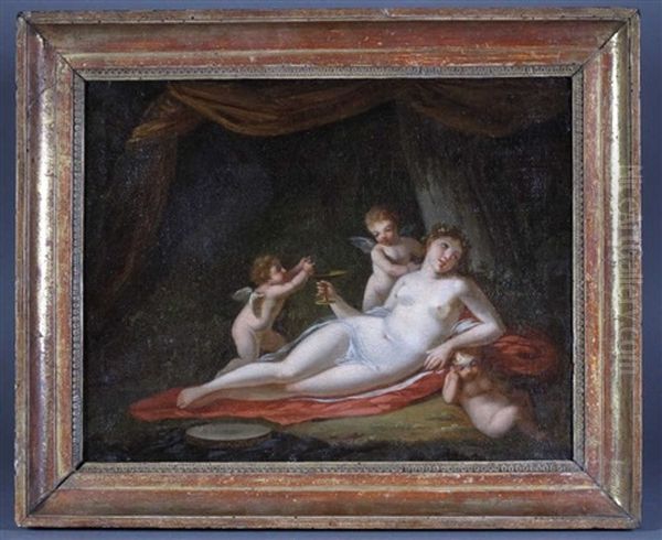 Une Bacchante Entouree D'amours Oil Painting by Jacques Antoine Vallin