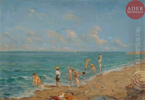 Plage Animee Oil Painting by Ernesto Valls Sanmartin