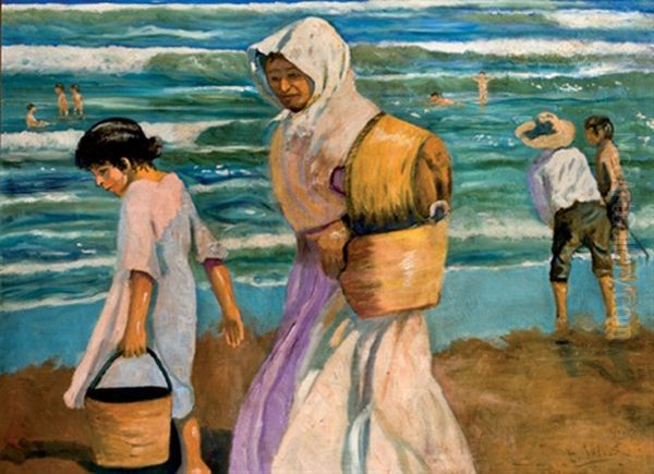 Mariscadoras Oil Painting by Ernesto Valls Sanmartin