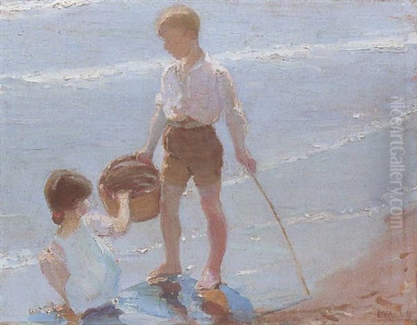 Ninos En La Playa Oil Painting by Ernesto Valls Sanmartin