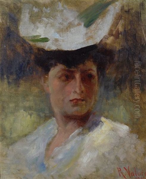 Donna Con Cappellino Bianco Oil Painting by Romano Valori