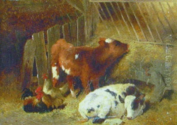 Contentment, Stallinterior Oil Painting by Frederick E. Valter