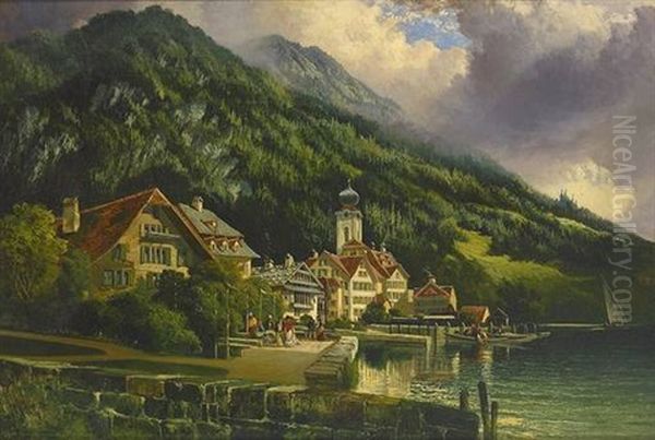 The Rhigi From The Hotel Garden Weggis, Switzerland Oil Painting by Henry Valter