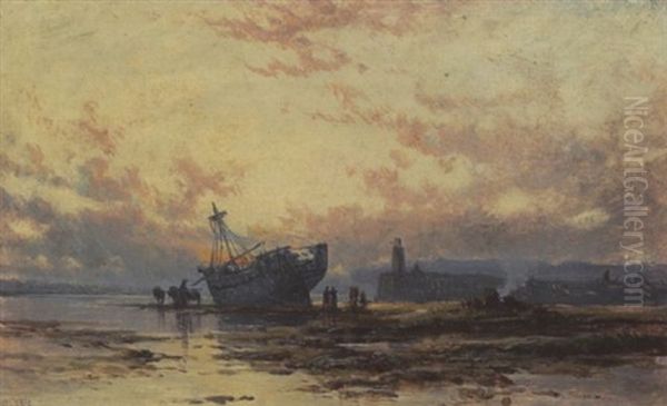 Schiffswrack Am Abendlichen Strand Oil Painting by Henry Valter