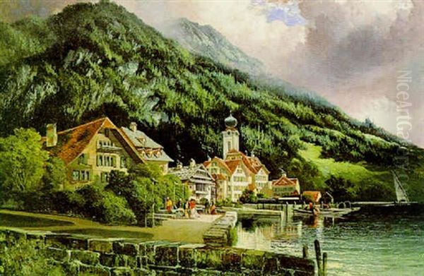 Der Rhigi Vom Hotel Garten Aus Gesehen, Weggis Schweiz Oil Painting by Henry Valter