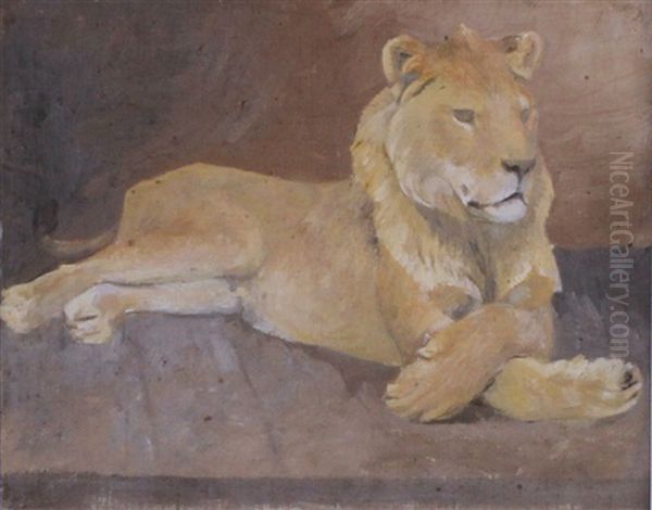 Etude De Lion Couche Oil Painting by Charles Valton