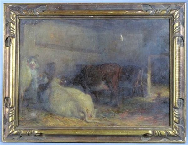 Vaches Dans Une Etable Oil Painting by Edmond Eugene Valton