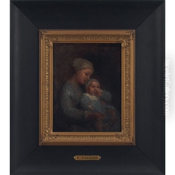 Mother And Child Oil Painting by Edmond Eugene Valton