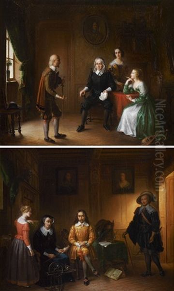 Milton (+ Ben Johnson; Pair) Oil Painting by Henri Valton