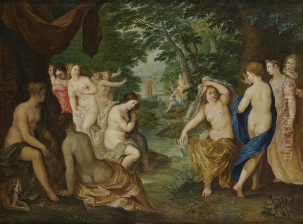 Suiveur De Les Nymphes Au Bain Avec, Au Loin, Diane Et Acteon Oil Painting by Hendrick van Balen