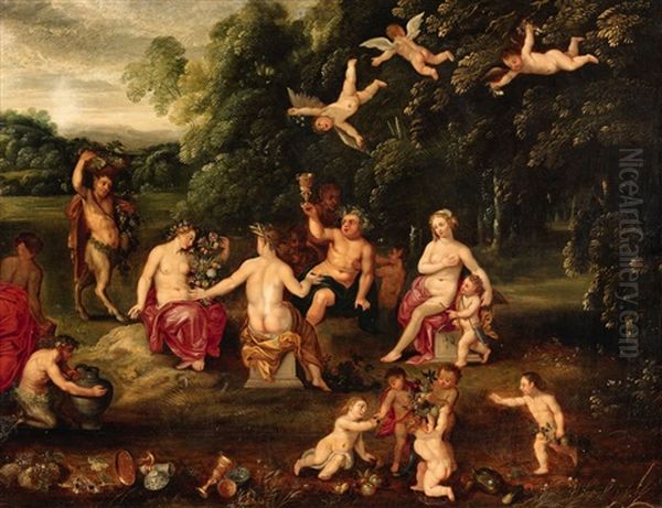 A Landscape With Nymphs And Bacchantes Oil Painting by Hendrick van Balen