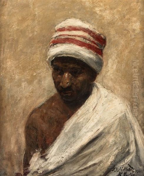 Portrait Of A North African Man With Headdress by George van Millett