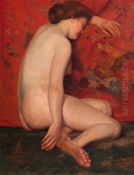 Seated Nude Oil Painting by Gustave Vanaise