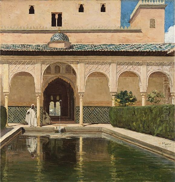 Il Cortile Dell'alhambra Oil Painting by Gustave Vanaise