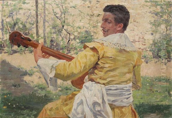 Homme A La Guitare Oil Painting by Gustave Vanaise