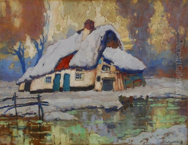 Maison Enneige Oil Painting by Pol Vandebroek