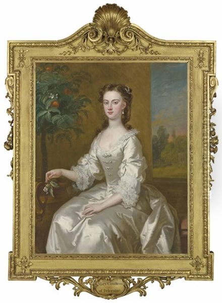 Mary, Countess Of Delorain (1705-1737), Three-quarter Length, In A White Dress By An Orange Tree, A Landscape Beyond Oil Painting by John Vanderbank the Younger