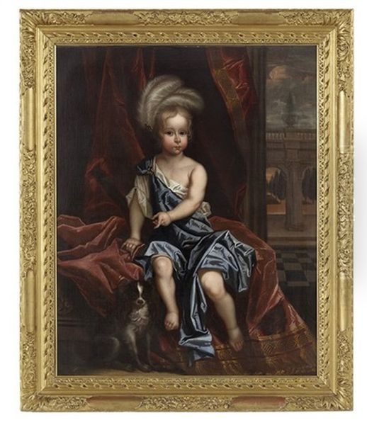 Portrait Of A Young Boy With Feathered Headdress, A Spaniel At His Feet Oil Painting by John Vanderbank the Younger