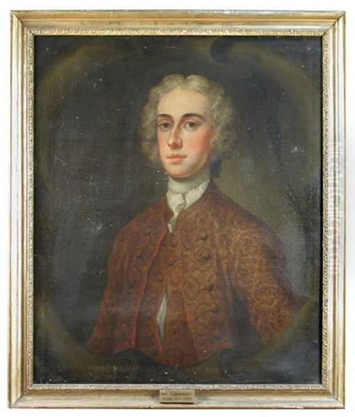 Portrait Of Henry, Viscount Cornbury (1712-1753), Half-length, In A Red-edged Brocade Coat, In A Painted Stone Cartouche Oil Painting by John Vanderbank the Younger