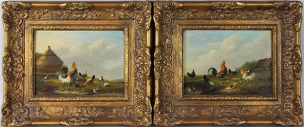 Paintings Of Hens And Rooster (2 Works) Oil Painting by Francois Vandeverdonck