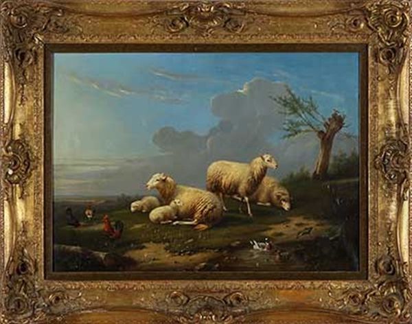 Enten, Huhner Und Schafe Oil Painting by Francois Vandeverdonck